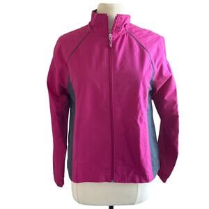 DANSKIN Full Zip Jacket Womens Sz Medium Pink Grey Lightweight Windbreaker